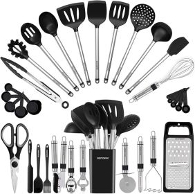 Kitchen Utensil Set-Silicone Cooking Utensils-33 Kitchen Gadgets & Spoons for Nonstick Cookware-Silicone and Stainless Steel Spatula Set-Best Kitchen