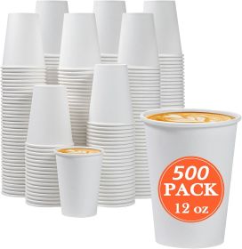 500 Count 12 oz Paper Coffee Cups, Disposable Paper Coffee Cups for Hot or Cold Drinks, 12 Ounce White Beverages Water Cups for Party, Picnic, Travel