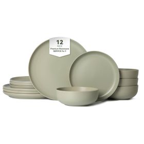 12-Piece Stoneware Dinner Plates Bowls Sets | Microwave & Dishwasher Safe | Non-Toxic Dinner Plates Bowls Set | Stackable Matte Glaze Kitchenware for