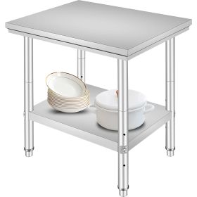 Stainless Steel Prep Table, 24 x 30 x 31 Inch, 700 lbs Load Capacity, Heavy Duty Metal Worktable with 3 Adjustable Height Levels