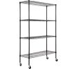 Storage Shelving Unit with Wheels, 4-Tier Adjustable, 700 lbs Capacity, Heavy Duty Garage Shelves Metal Organizer Wire Rack, Black