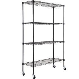 Storage Shelving Unit with Wheels, 4-Tier Adjustable, 700 lbs Capacity, Heavy Duty Garage Shelves Metal Organizer Wire Rack, Black