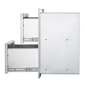 Outdoor Kitchen Drawers 17.8W x 20.2H x 12.2D Inch, Flush Mount Double BBQ Drawers Stainless Steel with Handle