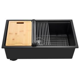 30 inch Kitchen Sink Workstation, Undermount Granite Sink, Drop-In Single Bowl Farmhouse Basin with Multiple Accessories