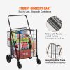 Folding Shopping Cart, Jumbo Grocery Cart with Double Baskets, 360Â° Swivel Wheels, Heavy Duty Utility Cart