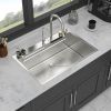33-inch Topmount Drop-in Workstation Two-Tiered Ledge Single Bowl Stainless Steel Kitchen Sink with Flying Rain Waterfall Kitchen Faucet
