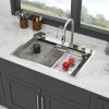 33-inch Topmount Drop-in Workstation Two-Tiered Ledge Single Bowl Stainless Steel Kitchen Sink with Flying Rain Waterfall Kitchen Faucet